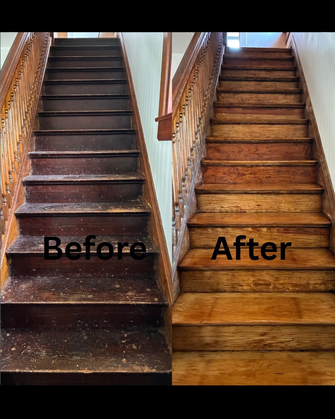 Hardwood stairs and risers refinishing by Eddie's Hardwood Flooring